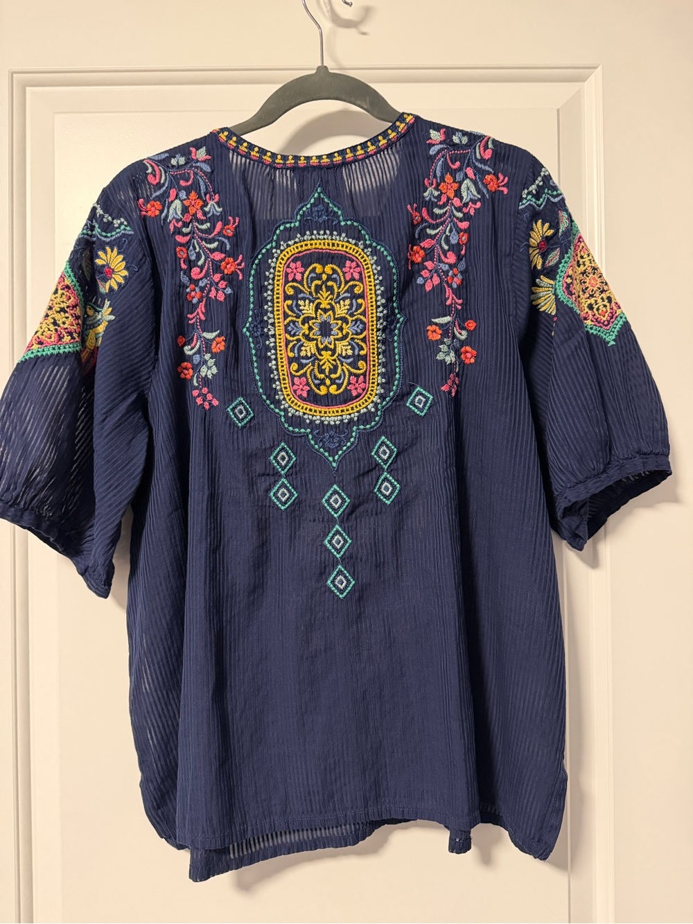 JohnnyWas: Margot Short Sleeve Blouse XL - Blue Night EUC! - Picture 2 of 4